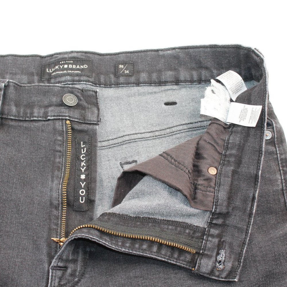 Lucky Brand 37 X 33 Athletic Fit Black Flex Straight Leg Distressed Denim Jeans - Picture 7 of 11